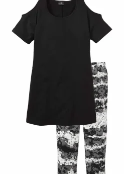 Damen bonprix Wäsche·Nachtwäsche|Nachtwäsche|Capri Pyjama mit kurzen Ärmeln