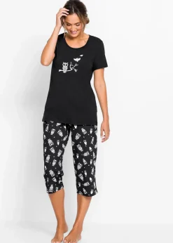 Damen bonprix Nachtwäsche|Wäsche·Nachtwäsche|Capri Pyjama mit kurzen Ärmeln