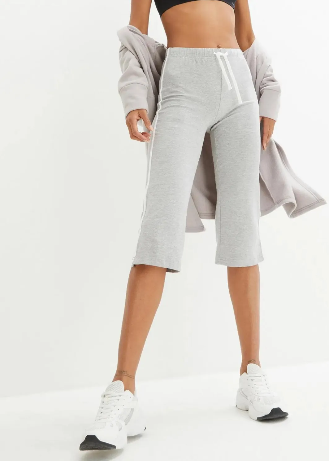 Damen bonprix Basics|Sportbekleidung|Capri-Hose aus Baumwolle mit Stretch (2er Pack)