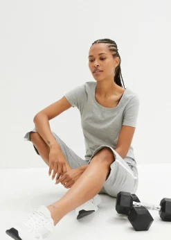 Damen bonprix Basics|Sportbekleidung|Capri-Hose aus Baumwolle mit Stretch (2er Pack)