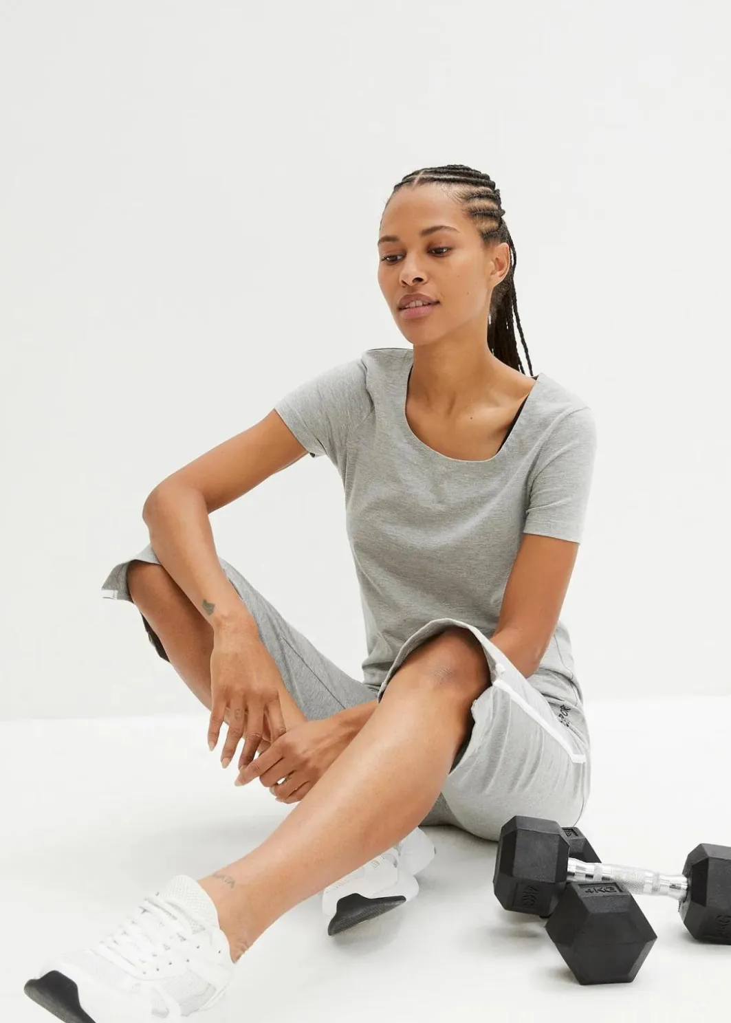 Damen bonprix Basics|Sportbekleidung|Capri-Hose aus Baumwolle mit Stretch (2er Pack)