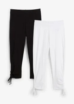 Damen bonprix Hosen|Bekleidung·Kleider|Capri-Leggings mit Raffung (2er Pack)