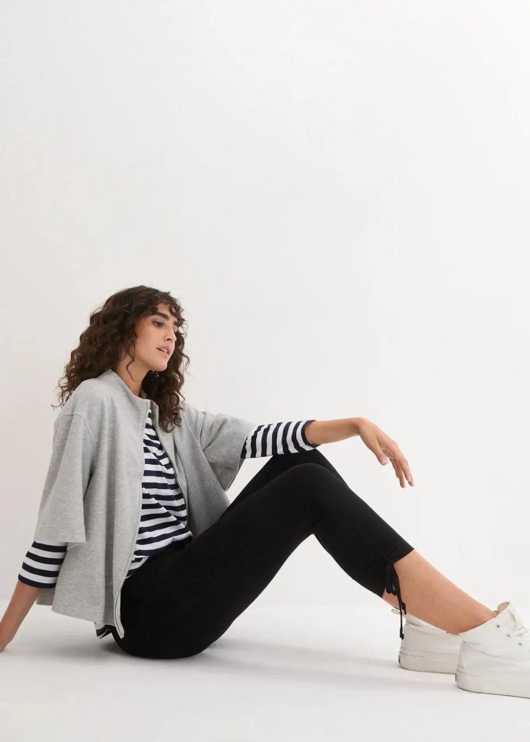 Damen bonprix Hosen|Bekleidung·Kleider|Capri-Leggings mit Raffung (2er Pack)