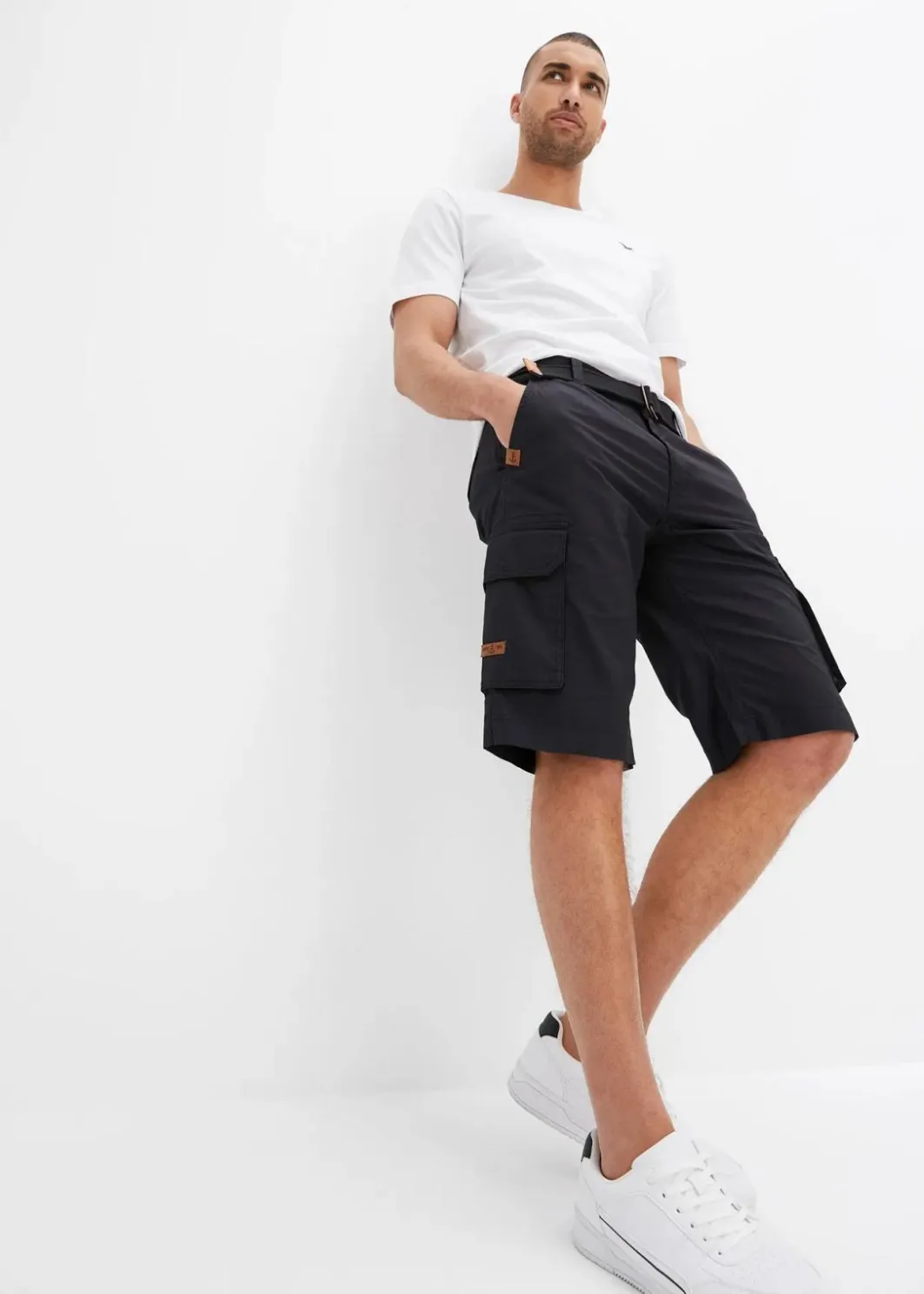 Herren bonprix Hosen|Shorts|Cargo-Bermuda mit Komfortbund und Gürtel, Regular Fit