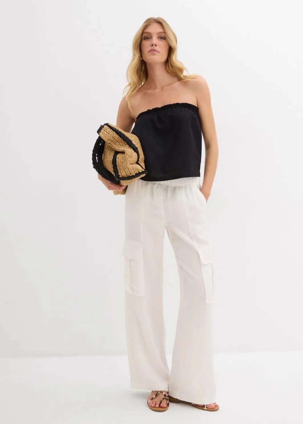 Damen bonprix Hosen|Cargohose aus fließendem Lyocell-Mix
