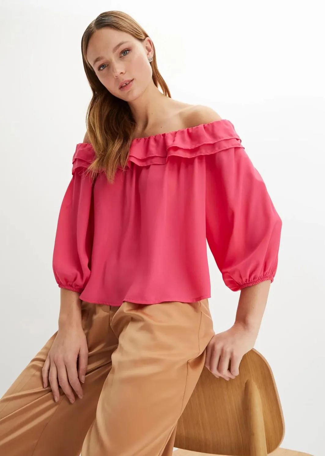 Damen bonprix Bekleidung·Jacken & Mäntel|Blusen & Tuniken|Carmenbluse aus recyceltem Polyester