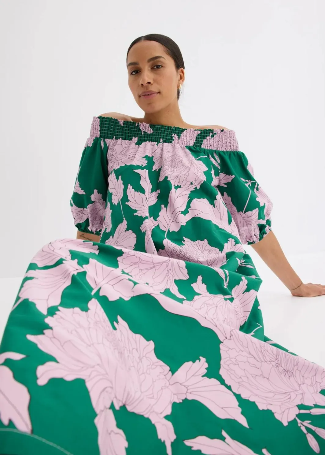 Outlet Carmen-Kleid aus reiner Baumwolle Damen Bekleidung·Pullover & Strickjacken|Kleider