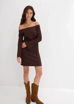 Outlet Carmen-Kleid aus strukturiertem Crêpe Damen Kleider|Nachhaltigere Materialien