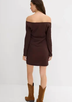 Outlet Carmen-Kleid aus strukturiertem Crêpe Damen Kleider|Nachhaltigere Materialien
