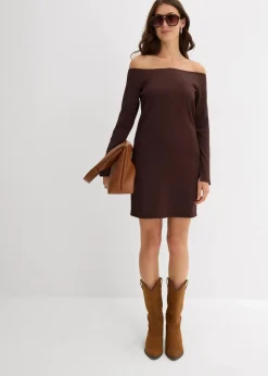 Outlet Carmen-Kleid aus strukturiertem Crêpe Damen Kleider|Nachhaltigere Materialien
