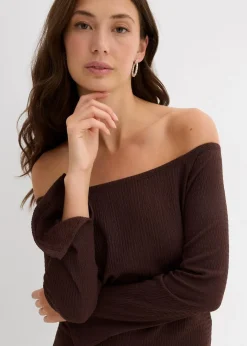 Outlet Carmen-Kleid aus strukturiertem Crêpe Damen Kleider|Nachhaltigere Materialien