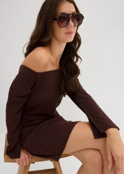 Outlet Carmen-Kleid aus strukturiertem Crêpe Damen Kleider|Nachhaltigere Materialien
