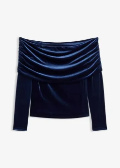 Outlet Carmenshirt aus softem Samt Damen Shirts & Tops