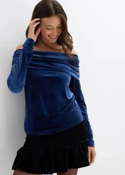 Outlet Carmenshirt aus softem Samt Damen Shirts & Tops