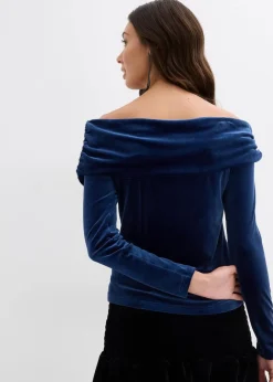 Outlet Carmenshirt aus softem Samt Damen Shirts & Tops