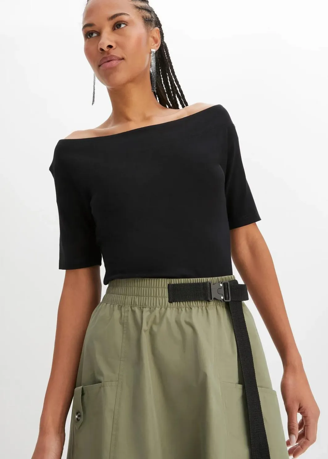 Damen bonprix Shirts & Tops|Nachhaltigere Materialien|Carmenshirt in Viskose-Mix