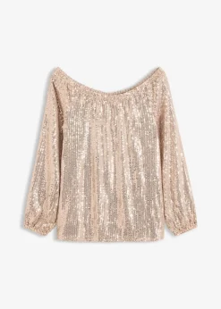 Damen bonprix Shirts & Tops|Carmenshirt, Oversized mit Pailletten