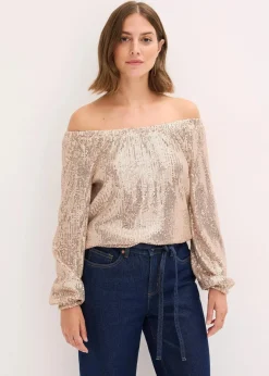 Damen bonprix Shirts & Tops|Carmenshirt, Oversized mit Pailletten