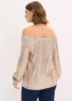 Damen bonprix Shirts & Tops|Carmenshirt, Oversized mit Pailletten