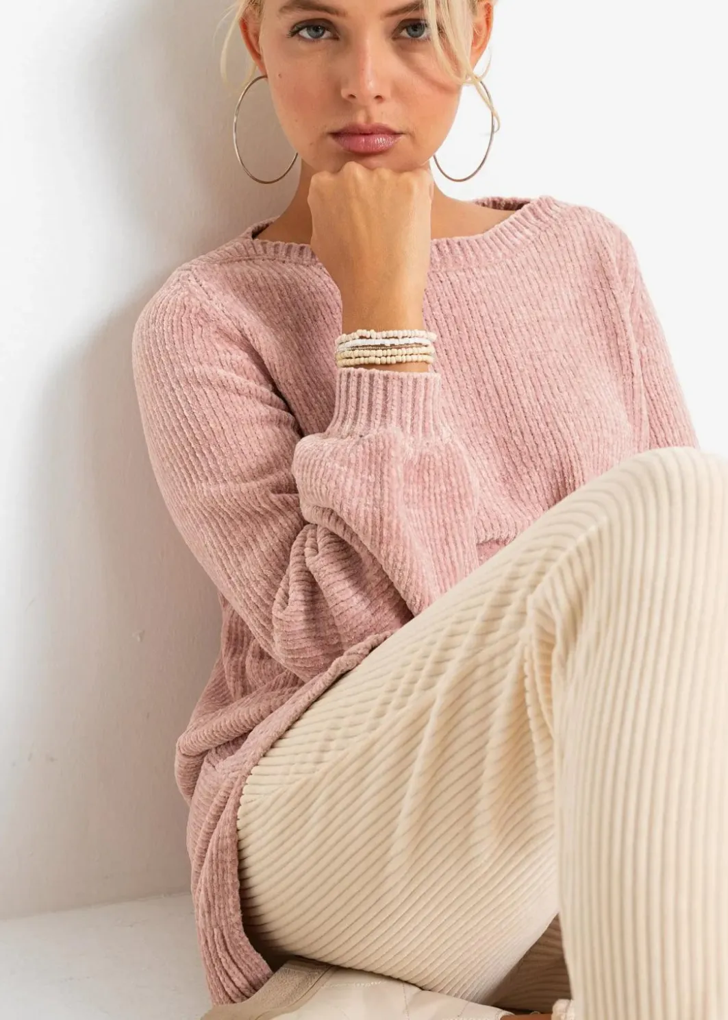 Damen bonprix Pullover & Strickjacken|Nachhaltigere Materialien|Chenille-Longpullover