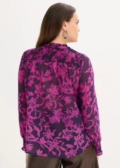 Best Chiffon Bluse mit Smok-Details Damen Nachhaltigere Materialien|Blusen & Tuniken