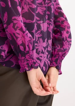 Best Chiffon Bluse mit Smok-Details Damen Nachhaltigere Materialien|Blusen & Tuniken
