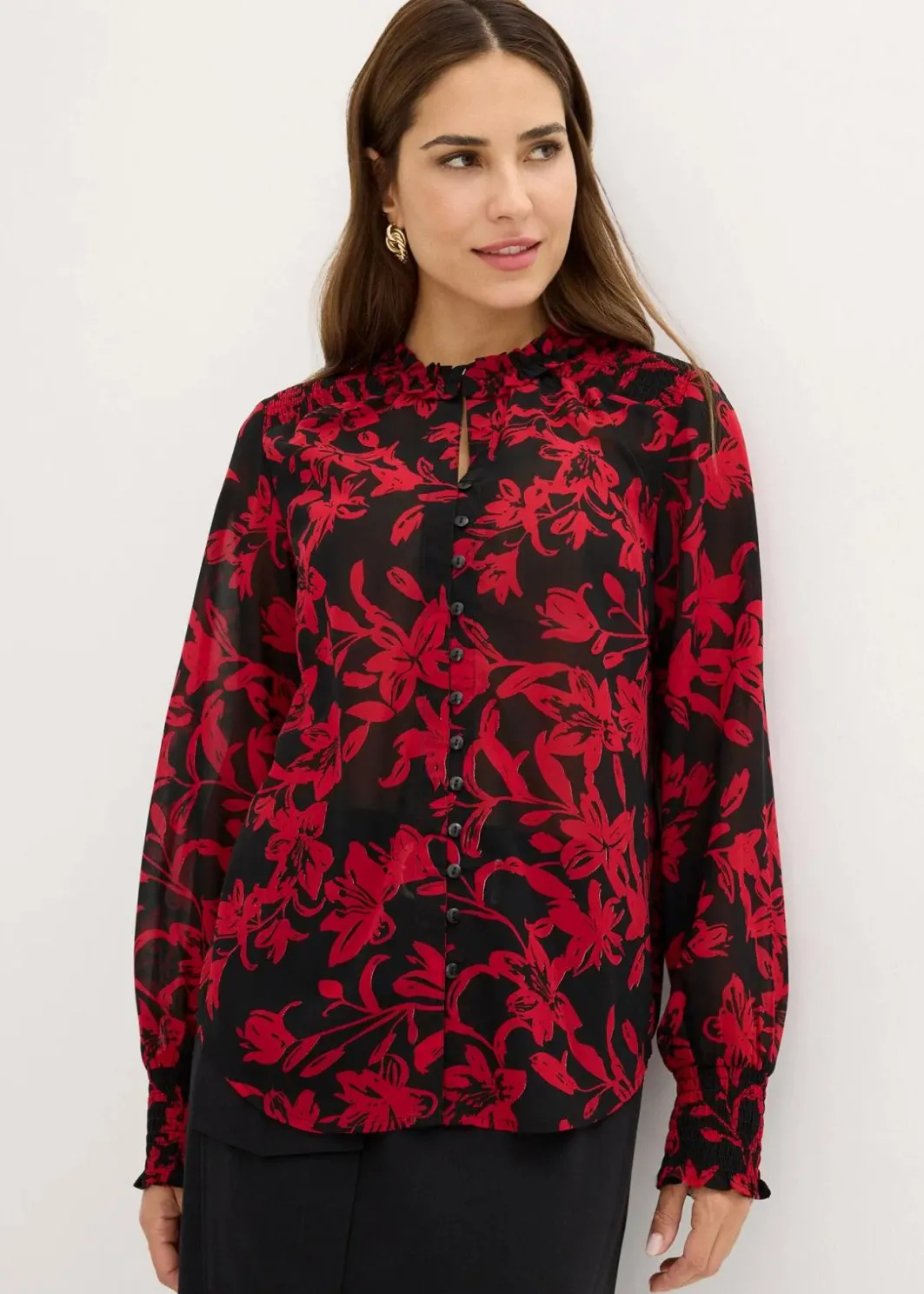 Damen bonprix Nachhaltigere Materialien|Blusen & Tuniken|Chiffon Bluse mit Smok-Details