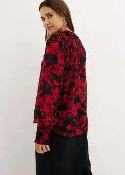 Damen bonprix Nachhaltigere Materialien|Blusen & Tuniken|Chiffon Bluse mit Smok-Details