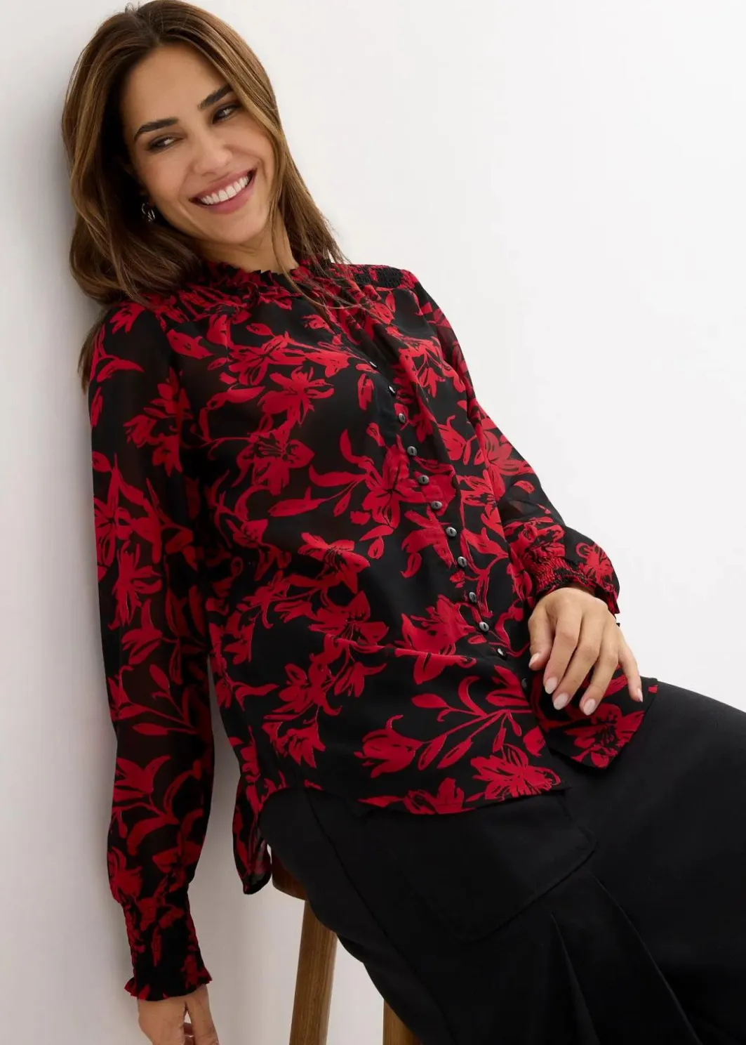 Damen bonprix Nachhaltigere Materialien|Blusen & Tuniken|Chiffon Bluse mit Smok-Details