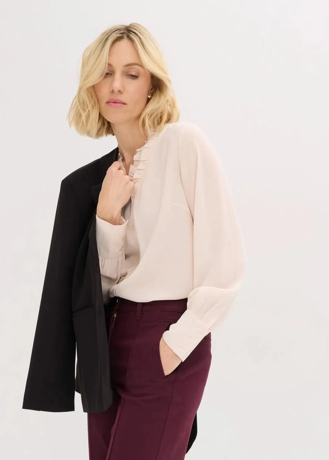 Damen bonprix Blusen & Tuniken|Bekleidung·Jacken & Mäntel|Chiffonbluse mit Rüschen