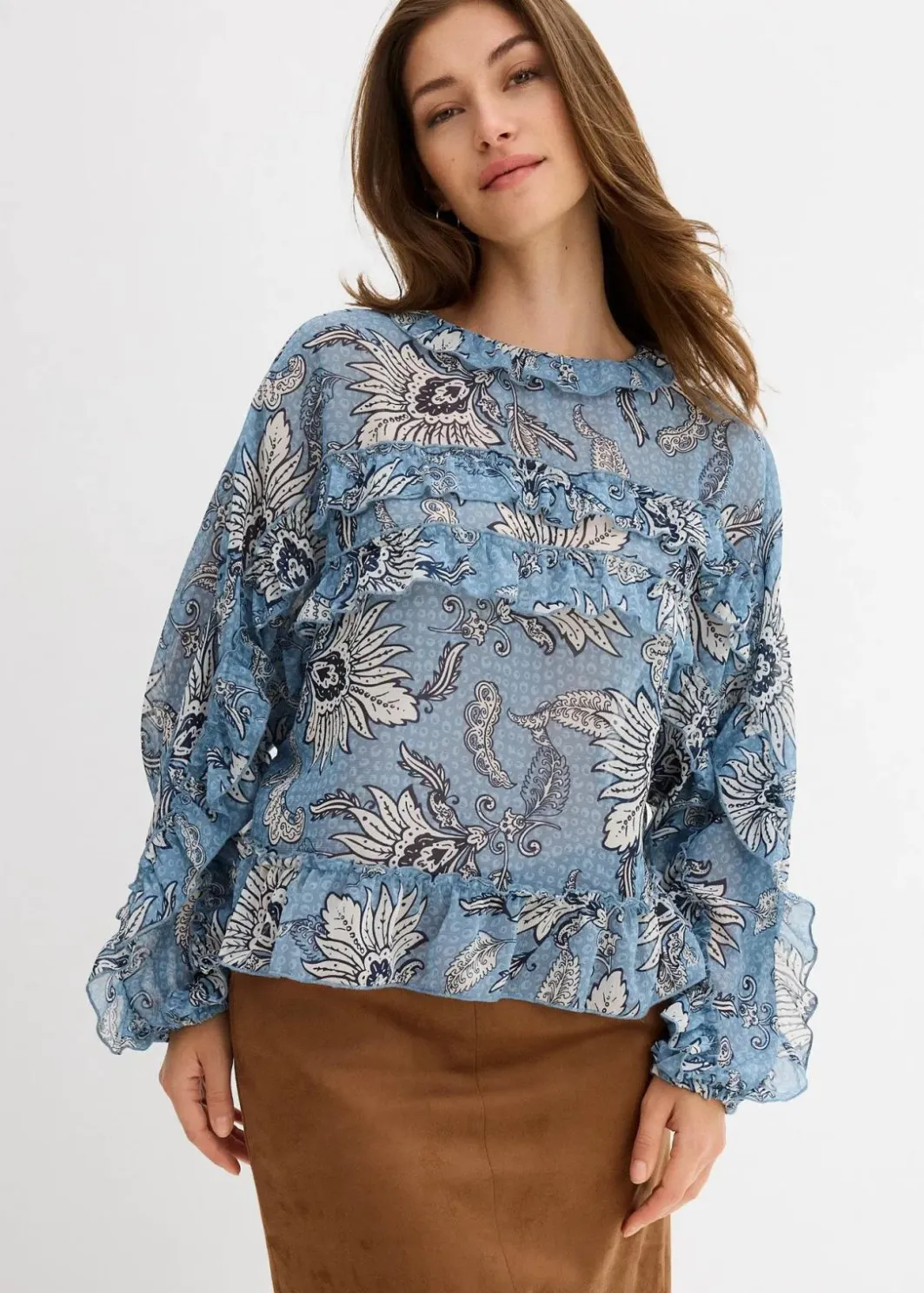 Damen bonprix Nachhaltigere Materialien|Blusen & Tuniken|Chiffonbluse mit Rüschen