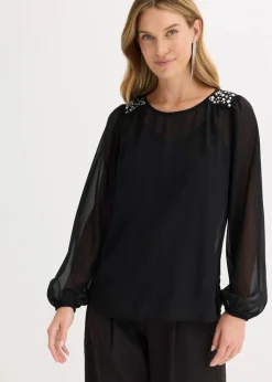 Damen bonprix Bekleidung·Jacken & Mäntel|Festliche Mode|Chiffonbluse mit Strasssteinverzierung