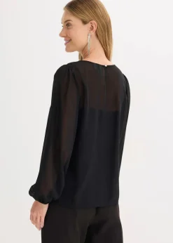 Damen bonprix Bekleidung·Jacken & Mäntel|Festliche Mode|Chiffonbluse mit Strasssteinverzierung