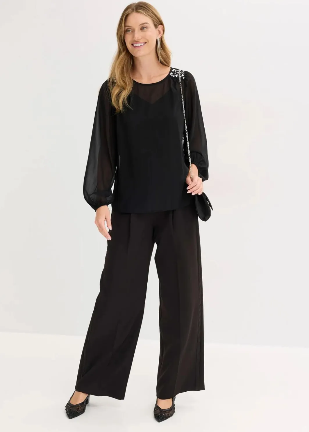 Damen bonprix Bekleidung·Jacken & Mäntel|Festliche Mode|Chiffonbluse mit Strasssteinverzierung