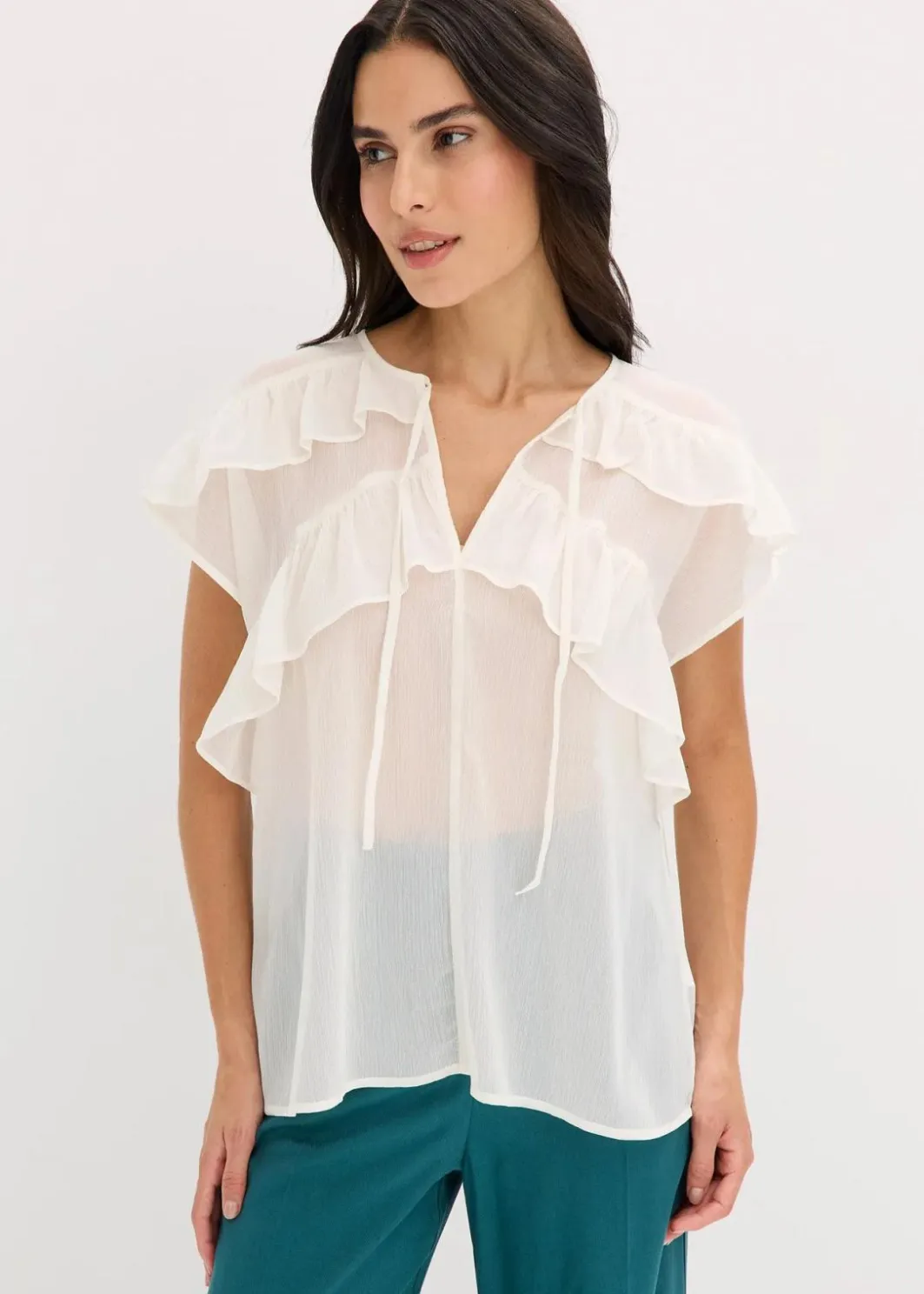Damen bonprix Blusen & Tuniken|Bekleidung·Jacken & Mäntel|Chiffonbluse mit Volants