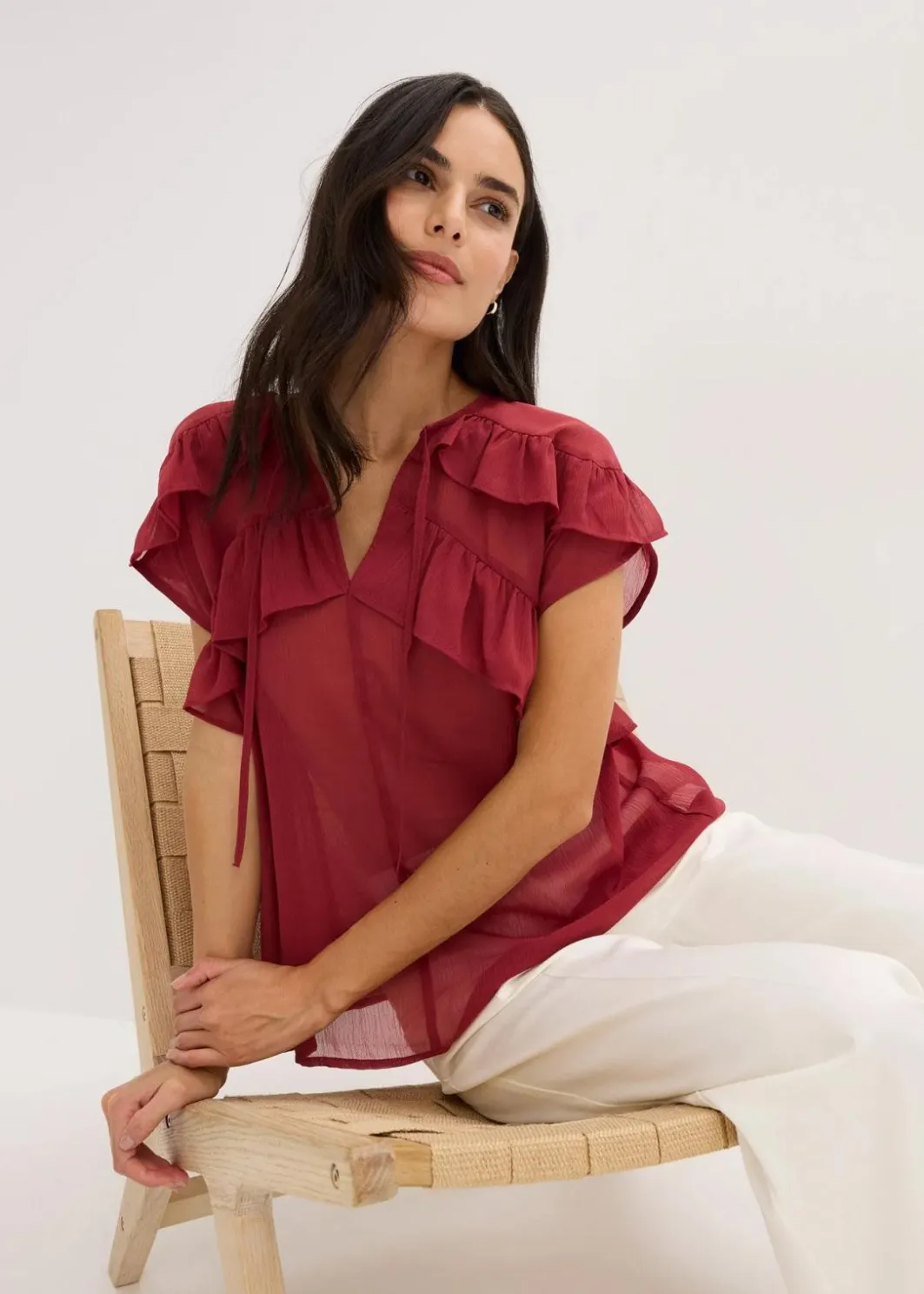 Damen bonprix Bekleidung·Jacken & Mäntel|Blusen & Tuniken|Chiffonbluse mit Volants