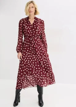 Online Chiffonkleid mit Kontrast-Pipings Damen Kleider|Bekleidung·Pullover & Strickjacken