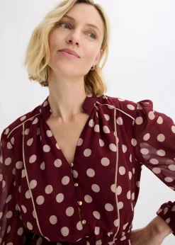 Online Chiffonkleid mit Kontrast-Pipings Damen Kleider|Bekleidung·Pullover & Strickjacken