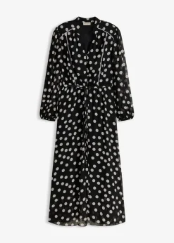 Online Chiffonkleid mit Kontrast-Pipings Damen Bekleidung·Pullover & Strickjacken|Kleider