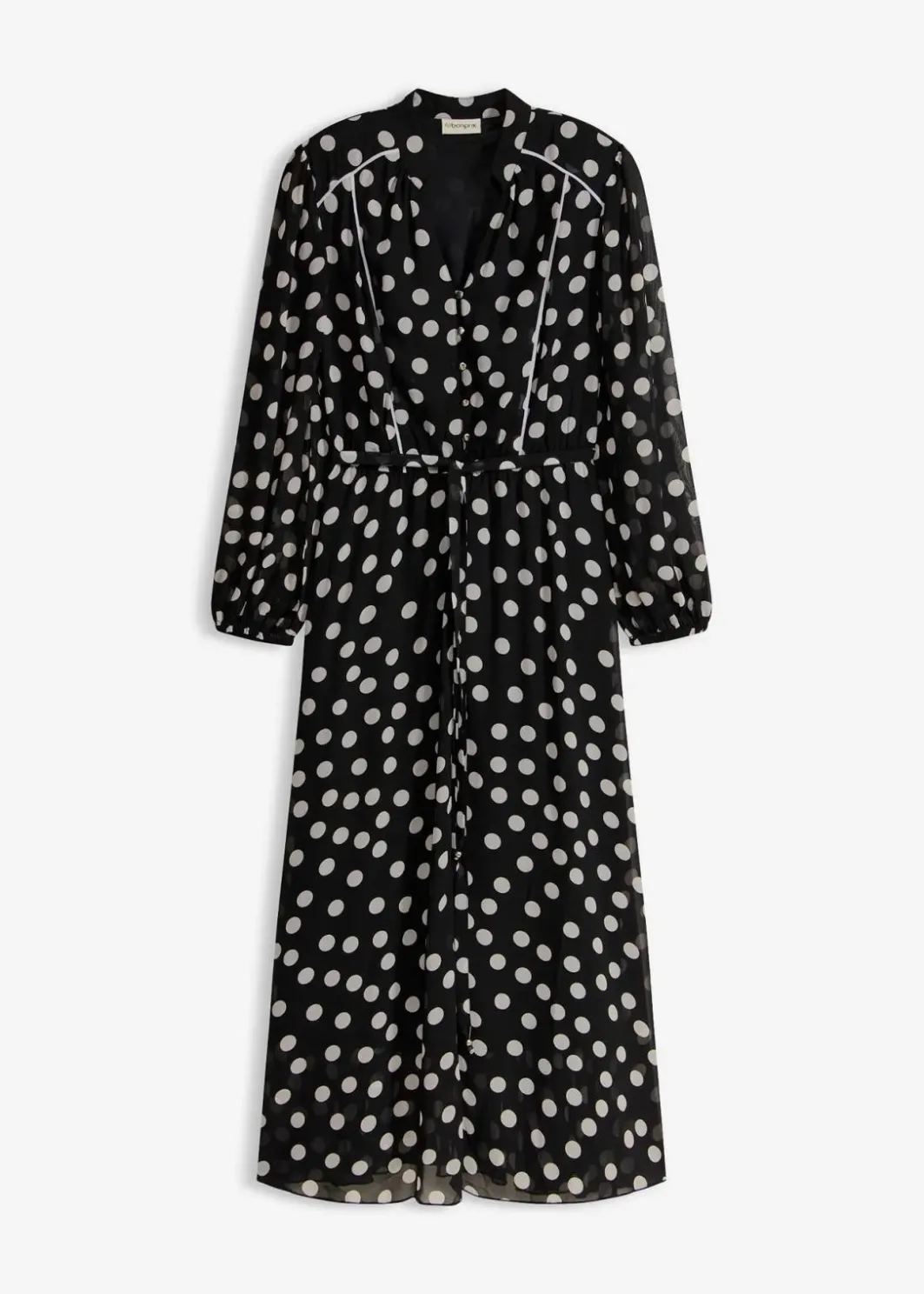 Online Chiffonkleid mit Kontrast-Pipings Damen Bekleidung·Pullover & Strickjacken|Kleider
