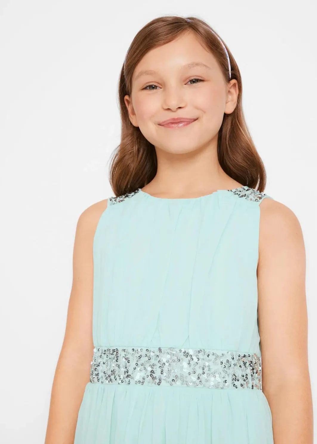 Kinder bonprix Mädchen 9-16 Jahre·Kleider & Jumpsuits|Chiffonkleid mit Paillettenband