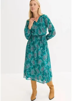Damen bonprix Kleider|Bekleidung·Pullover & Strickjacken|Chiffonkleid mit Paisley-Druck