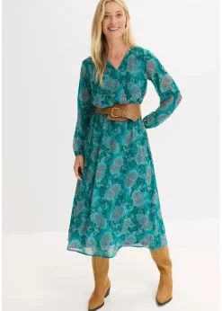 Damen bonprix Kleider|Bekleidung·Pullover & Strickjacken|Chiffonkleid mit Paisley-Druck