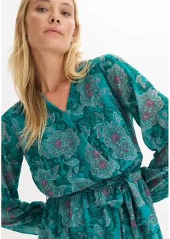 Damen bonprix Kleider|Bekleidung·Pullover & Strickjacken|Chiffonkleid mit Paisley-Druck