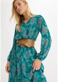 Damen bonprix Kleider|Bekleidung·Pullover & Strickjacken|Chiffonkleid mit Paisley-Druck