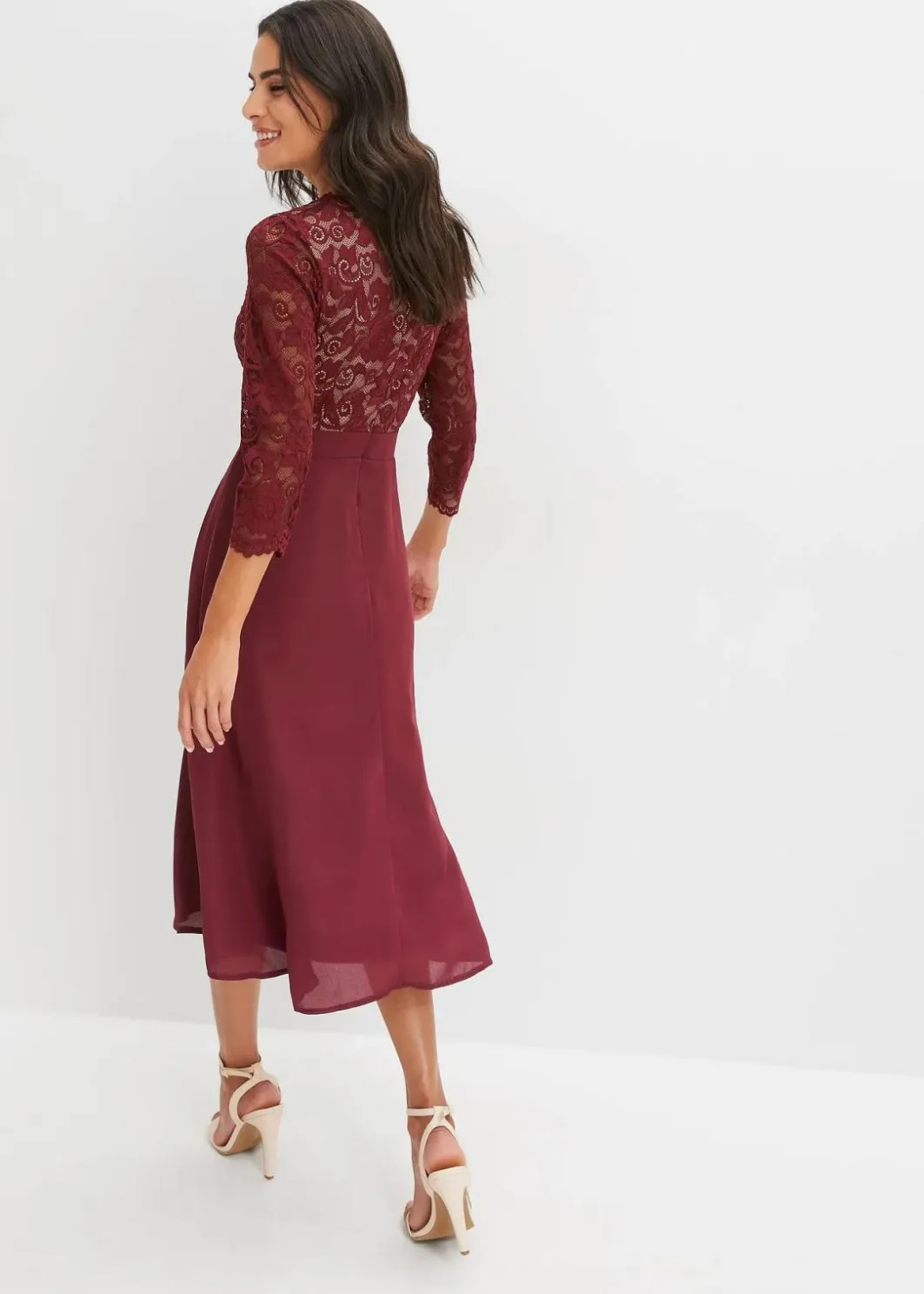 Damen bonprix Kleider|Festliche Mode|Chiffonkleid mit Spitze