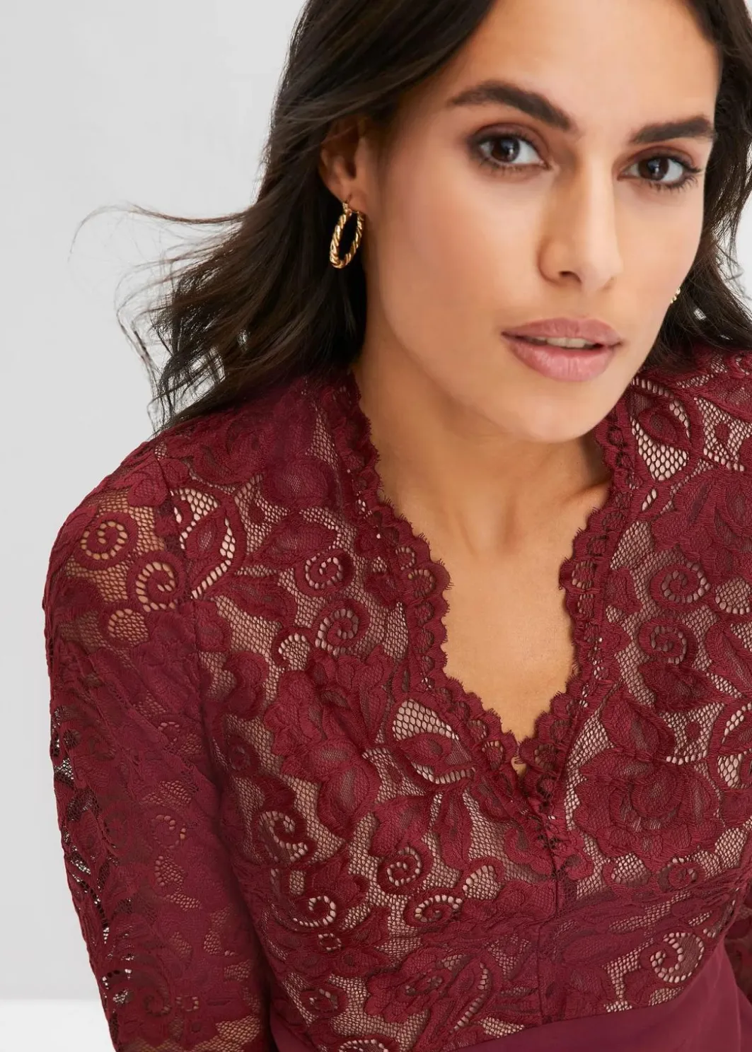 Damen bonprix Kleider|Festliche Mode|Chiffonkleid mit Spitze