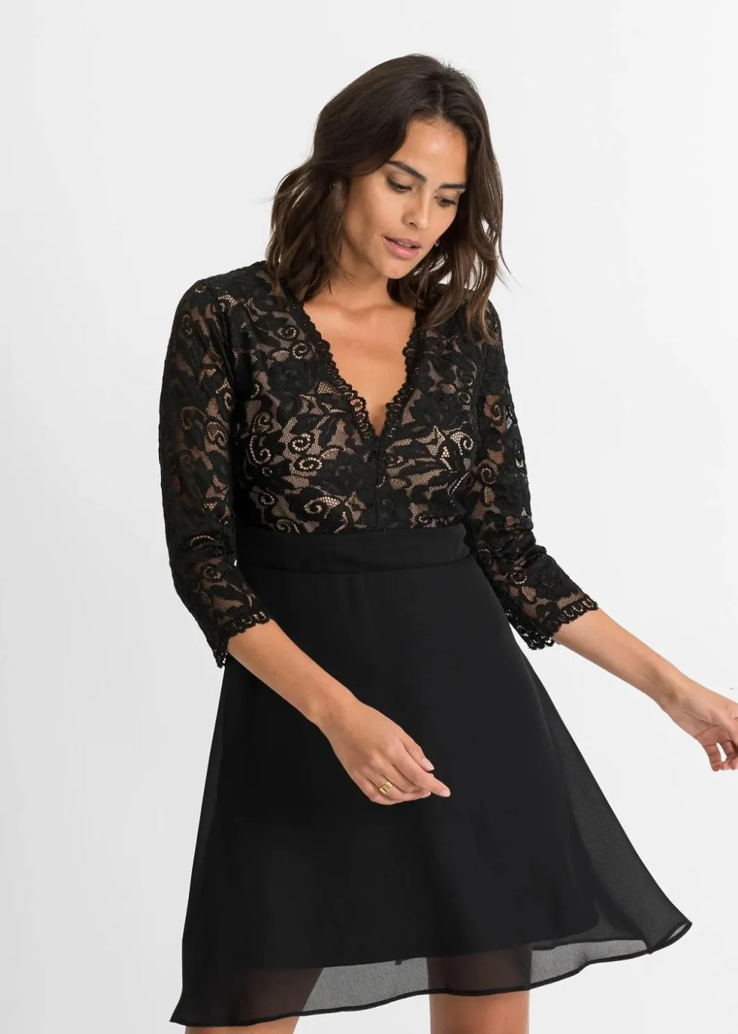 Damen bonprix Festliche Mode|Kleider|Chiffonkleid mit Spitze