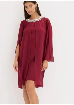 Online Chiffonkleid mit Strassstein-Applikation Damen Bekleidung·Pullover & Strickjacken|Festliche Mode