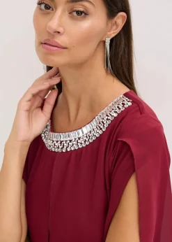 Online Chiffonkleid mit Strassstein-Applikation Damen Bekleidung·Pullover & Strickjacken|Festliche Mode